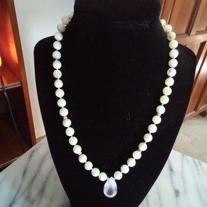 Vintage Mother of Pearl, Pink Quartz necklace 18 inch"